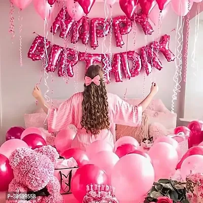 Happy Birthday Pink Foil Balloons , 10 pcs Each White, Pink, Light Pink Metalic Balloons (Pack of 31)