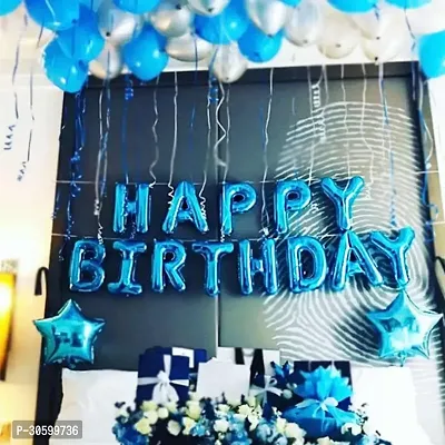 Happy Birthday Blue Foil Banner, 2 Blue Star Foil Balloon 20 pcs Each Blue, Silver Metalic Balloons (Pack of 43)