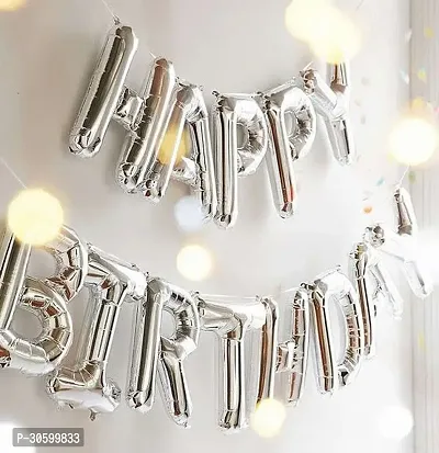 Happy Birthday Silver Foil Banner, 18 Number Gold Foil Balloon 25 pcs Each Blue, White Metalic Balloons (Pack of 53)-thumb2