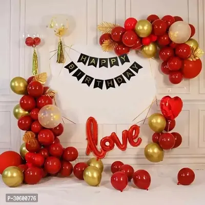 Happy Birthday Black Banner, 1 Red Love Foil Balloon, 1 Red Heart Foil 5 pcs Confetti Balloons, 25 pcs Red,  10 Gold Metalic Balloons (Pack of 43)