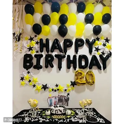 Happy Birthday Black Foil Banner, 20 Number Gold Foil Balloon, 30 White, Black  Yellow Balloons (Pack of 32)