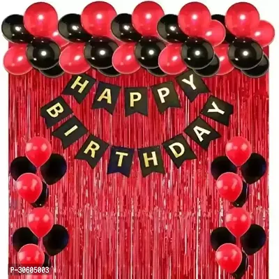 Happy Birthday Black Decoration Items, 2 Red Curtains, 40 Red, Black Metalic Balloons (Pack of 43)-thumb0