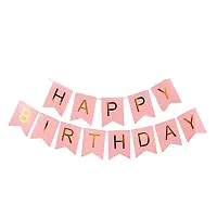 Happy Birthday Pink Banner, 2 RoseGold Curtains, 2 Rosegold Stars, 50 Rosegold, White Metalic Balloons (Pack of 55)-thumb1