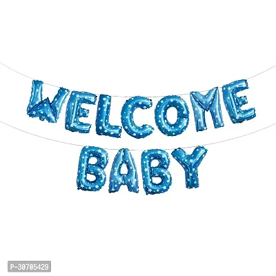 Welcome Baby Boy Blue Foil Balloons for Welcome New Born Baby Items Blue Balloons for Baby Boy Set of 11 Pcs (Blue)-thumb0