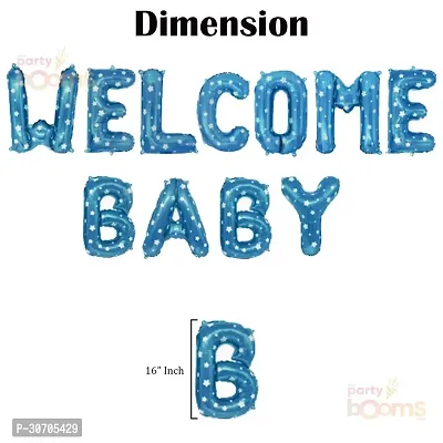 Welcome Baby Boy Blue Foil Balloons for Welcome New Born Baby Items Blue Balloons for Baby Boy Set of 11 Pcs (Blue)-thumb2