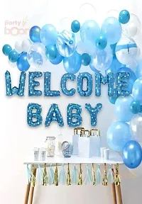 Welcome Baby Boy Blue Foil Balloons for Welcome New Born Baby Items Blue Balloons for Baby Boy Set of 11 Pcs (Blue)-thumb2