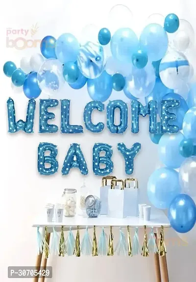 Welcome Baby Boy Blue Foil Balloons for Welcome New Born Baby Items Blue Balloons for Baby Boy Set of 11 Pcs (Blue)-thumb3