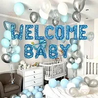 Welcome Baby Boy Blue Foil Balloons for Welcome New Born Baby Items Blue Balloons for Baby Boy Set of 11 Pcs (Blue)-thumb3