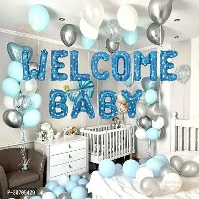 Welcome Baby Boy Blue Foil Balloons for Welcome New Born Baby Items Blue Balloons for Baby Boy Set of 11 Pcs (Blue)-thumb4