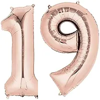 Happy Birthday Rosegold Decoration Item, 19 Number Rosegold Foil, 5 Confetti Balloons, 20 Rosegold Metalic Balloon, 10 White, 10 Red 10 Pink Pack of 57-thumb2