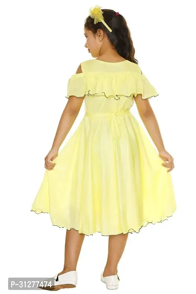 Fabulous Yellow Cotton Blend Solid Dress For Girls-thumb2