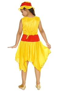 Fabulous Yellow Lycra Blend Self Design A-Line Dress With Cap For Girls-thumb1