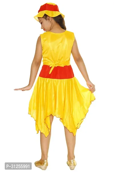 Fabulous Yellow Lycra Blend Self Design A-Line Dress With Cap For Girls-thumb2