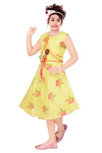 Reliable Yellow Cotton Lycra Blend Printed A-Line Dress For Girls-thumb3