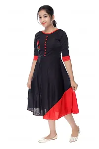 Stylish Black Cotton Blend A-Line Dress For Girls-thumb1