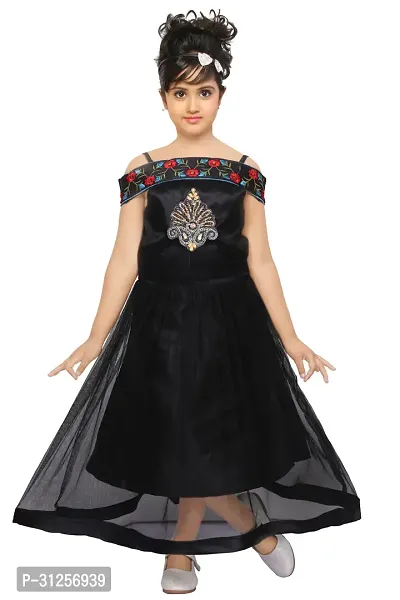 Beautiful Black Net A-Line Dress For Girls-thumb0