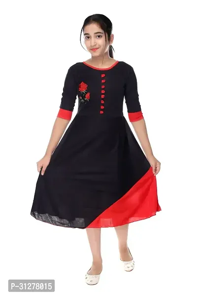 Stylish Black Cotton Blend A-Line Dress For Girls