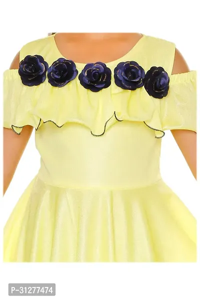 Fabulous Yellow Cotton Blend Solid Dress For Girls-thumb3