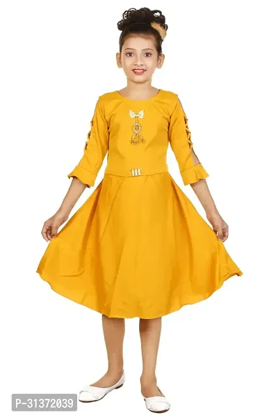 Stylish Yellow Lycra Blend Dresses For Girls