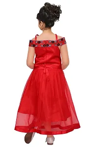 Fabulous Red Satin Embroidered A-Line Dress For Girls-thumb1