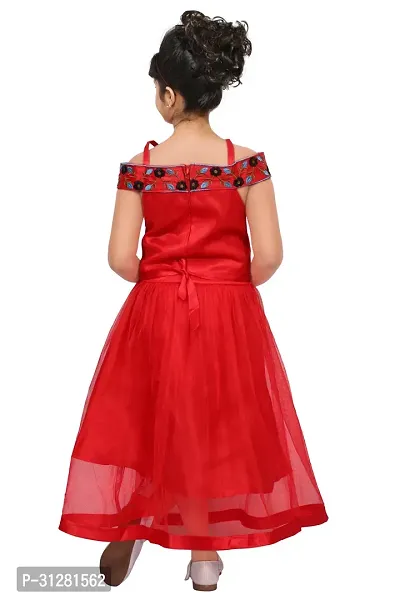 Fabulous Red Satin Embroidered A-Line Dress For Girls-thumb2