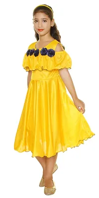 Reliable Yellow Cotton Lycra Self Pattern A-Line Dress For Girls-thumb2