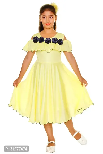 Fabulous Yellow Cotton Blend Solid Dress For Girls