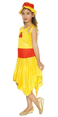 Fabulous Yellow Lycra Blend Self Design A-Line Dress With Cap For Girls-thumb2