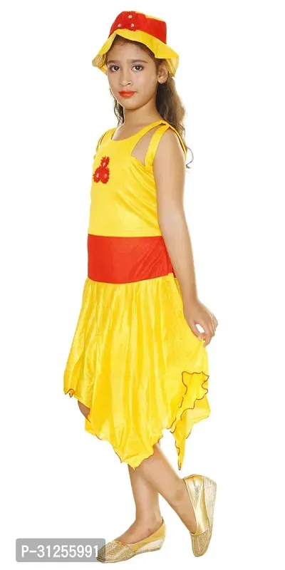 Fabulous Yellow Lycra Blend Self Design A-Line Dress With Cap For Girls-thumb3