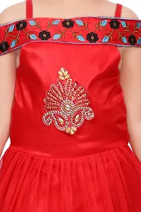 Fabulous Red Satin Embroidered A-Line Dress For Girls-thumb2