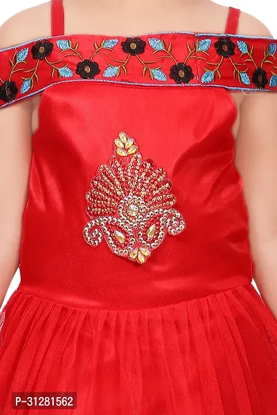 Fabulous Red Satin Embroidered A-Line Dress For Girls-thumb3