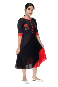 Stylish Black Cotton Blend A-Line Dress For Girls-thumb3