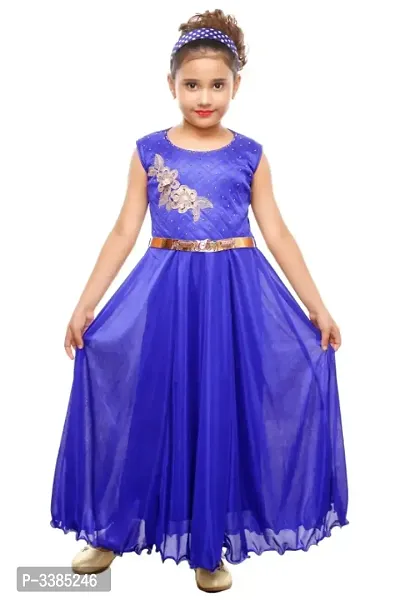 RNR FASHION Girls Navy Blue Colored Sleeveless Party wear Full Length Gown Frock(RNR058)-thumb0