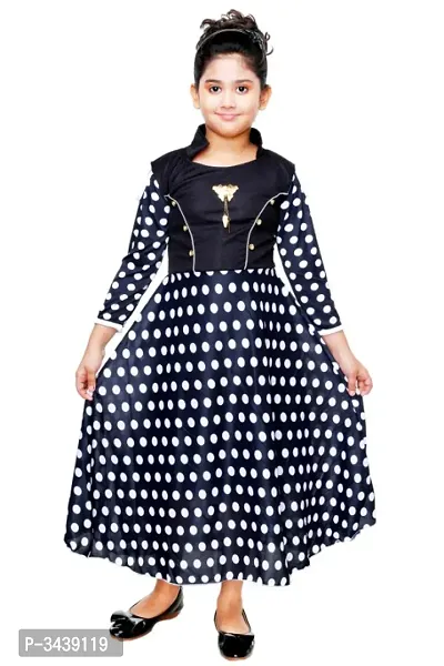 RNR FASHION Girls Black Colored Imported Polka Dotted Printed Lycra Blended Long/Ankle Length 3/4 Sleeve Frock(RNR046)-thumb0