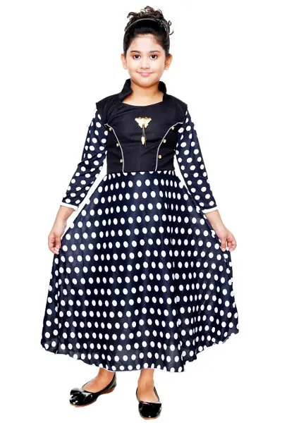 RNR FASHION Girls Colored Imported Polka Dotted Lycra Blended Long/Ankle Length 3/4 Sleeve Frock(RNR046)