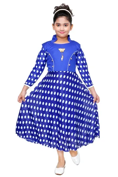 RNR FASHION Girls Colored Imported Polka Dotted Lycra Blended Long/Ankle Length 3/4 Sleeve Frock(RNR046)