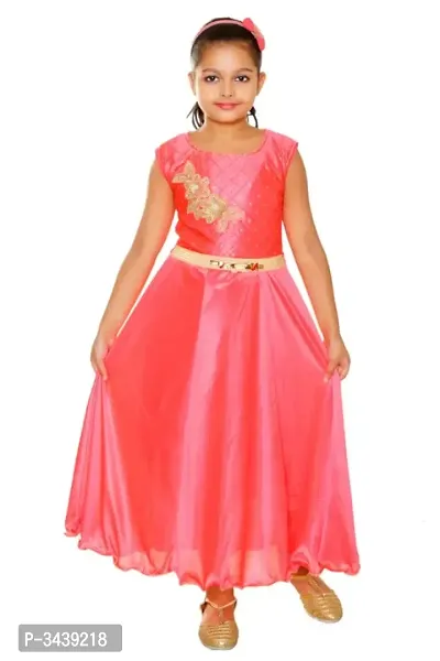 RNR FASHION Girls Peach Colored Imported Lycra Blended Long/Ankle Length Sleeveless Gown Frock(RNR068)