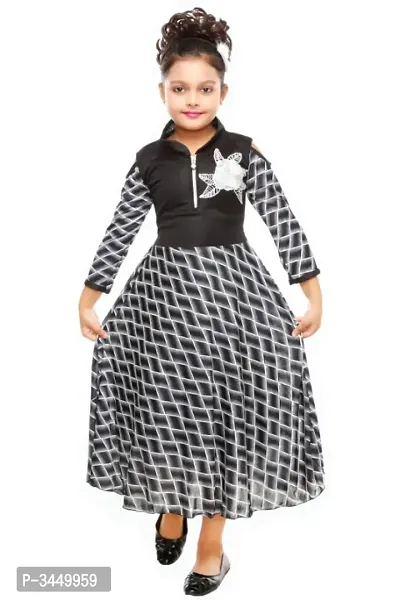 RNR FASHION Girls Black Colored Imported Lycra Blended Long/Ankle Length 3/4 Sleeve Gown Frock(RNR053)-thumb0