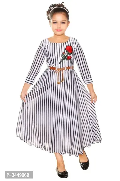Multicoloured Polycotton Striped Frock For Girls-thumb0