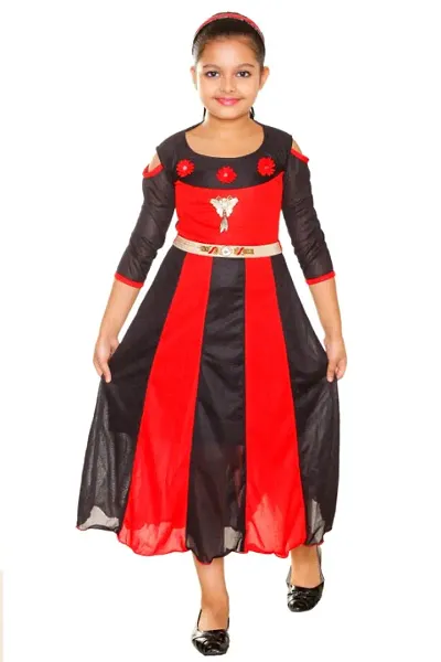 RNR FASHION Girls and Colored Imported Lycra Blended Full Length 3/4 Sleeve Gown Frock(RNR064)