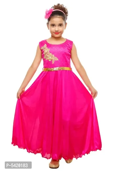 Girls Pink Colored Sleeveless Party Wear Full Length Gown Frock