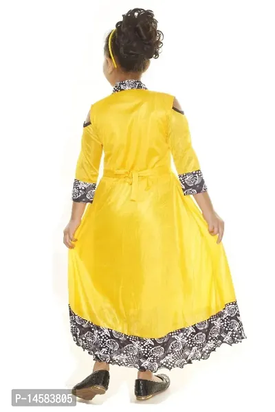 Girls Party Wear Yellow Colored Gown Frock Dress-thumb3