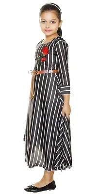 RNR FASHION Girls Black and White Colored Imported Lycra Blended Striped Long/Ankle Length 3/4 Sleeve Gown Frock(RNR062)-thumb1