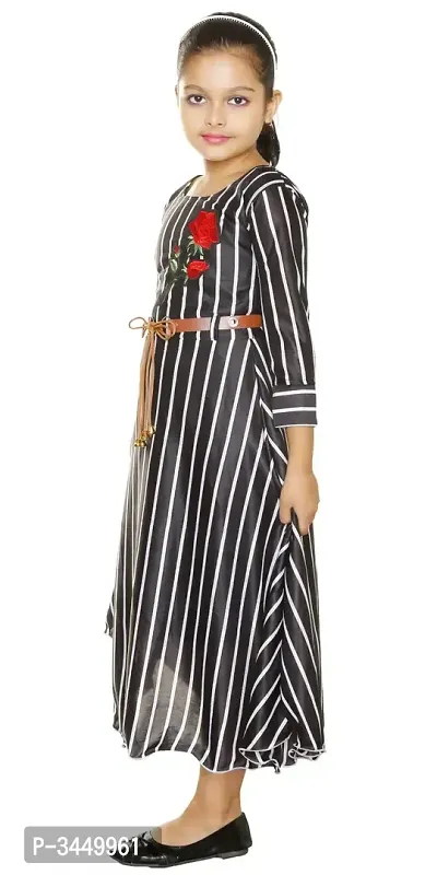 RNR FASHION Girls Black and White Colored Imported Lycra Blended Striped Long/Ankle Length 3/4 Sleeve Gown Frock(RNR062)-thumb2