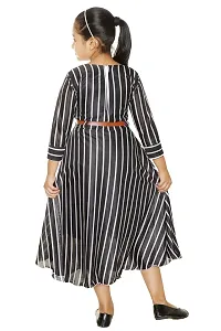 RNR FASHION Girls Black and White Colored Imported Lycra Blended Striped Long/Ankle Length 3/4 Sleeve Gown Frock(RNR062)-thumb3