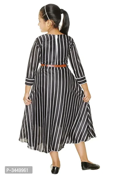 RNR FASHION Girls Black and White Colored Imported Lycra Blended Striped Long/Ankle Length 3/4 Sleeve Gown Frock(RNR062)-thumb4