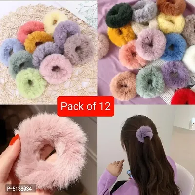 Pack of 12 Super Soft Fur Hair Rubber Bands for Women and Girls