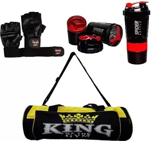 VINTO PRO BE Strong Combo 1 Gym Bag with Shoe Pocket, 1 Pair Glove, 1 Shaker 500ml Fitness Accessory Kit