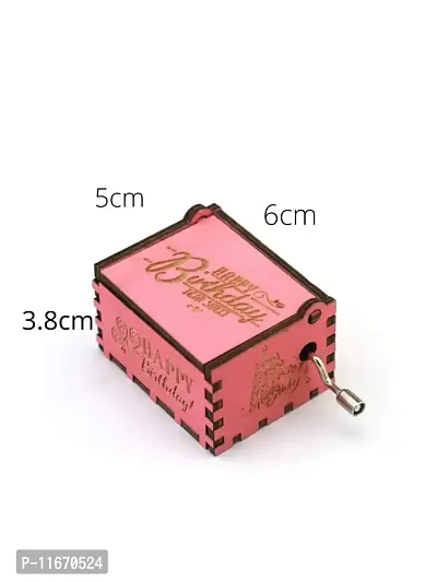 Caaju Happy Birthday Music Box Hand Crank Carved Wooden Musical Box,Musical Gift,Play Happy Birthday,Pink-thumb5