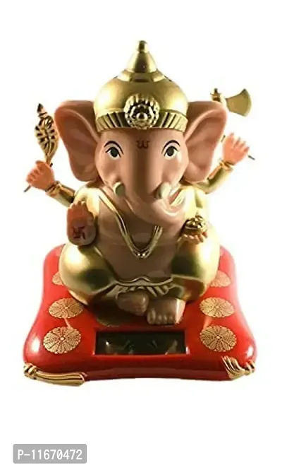 Caaju Ganesha Idol for Car dashbard Statue murti for Office Home Decor Solar Moving Hand Lord Ganesh ji Decoration Moorti Ganpati-thumb0